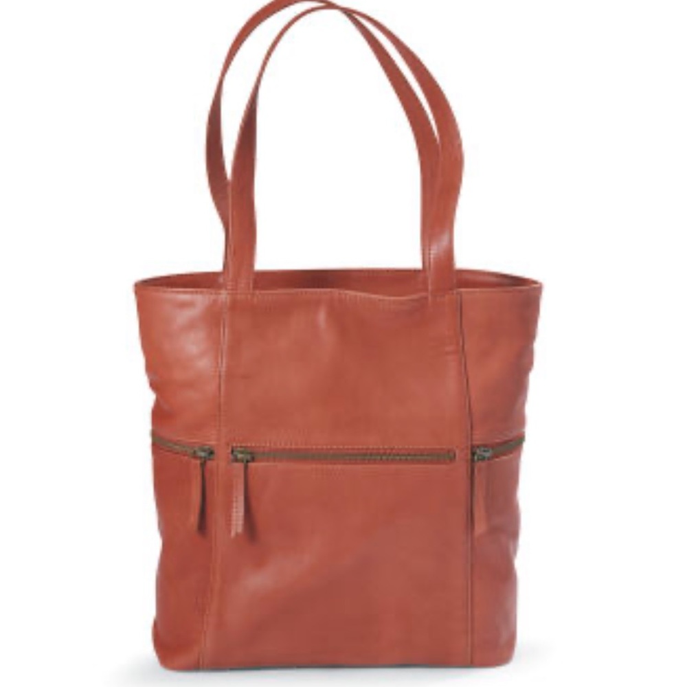 NORTHSTYLE TOTE BRICK COLOR GENUINE LEATHER ZIPPER POCKETS MADE IN INDIA
